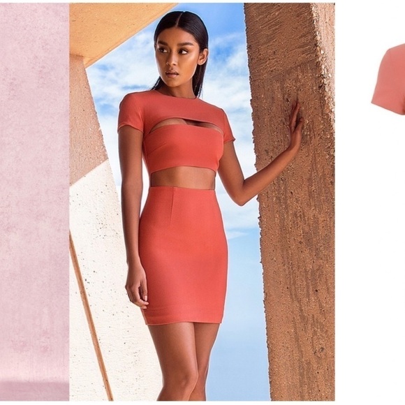 NWT House of CB Salmon Coral Cutout Short Sleeve Bodycon Mini Dress Size M - Picture 9 of 15